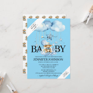 Entzückender blauer Wasserfarbe-Teddybär-Baby-Show Einladung