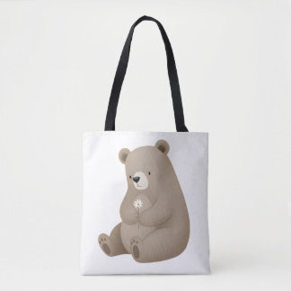 Entzückender Braunbär mit Gänseblümchen - Aquarell Tasche