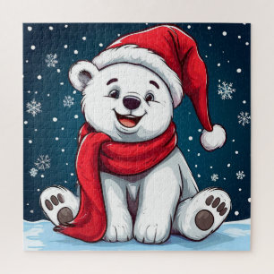 Entzückender Cartoon-Eisbär in Santa-Mütze