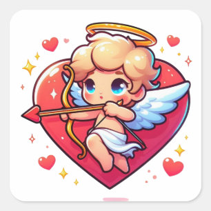 Entzückender Cherub Cupidos romantische Zielscheib Quadratischer Aufkleber