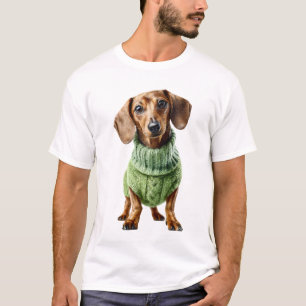Entzückender Dachshund in grünem gestricktem Pullo T-Shirt