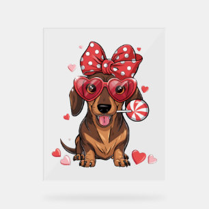 Entzückender Dachshund mit Herzbrille und Polka-Pu Acrylschild