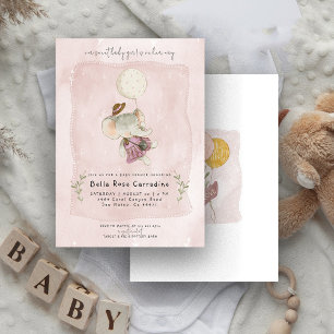 Entzückender Elefant Rustikale Florale Boho-Baby Einladung