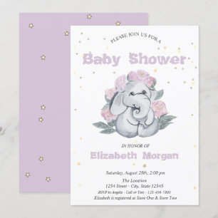 Entzückender Elefant, Sterne Blumen Babyparty Einladung