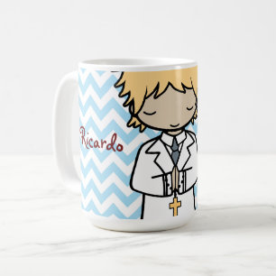 Entzückender erster Blondinenjunge der heiligen Kaffeetasse