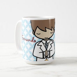 Entzückender erster brünetter Junge der heiligen Kaffeetasse