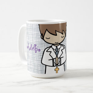 Entzückender erster brünetter Junge der heiligen Kaffeetasse