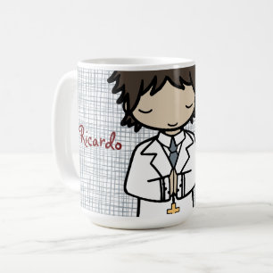 Entzückender erster brünetter Junge der heiligen Kaffeetasse