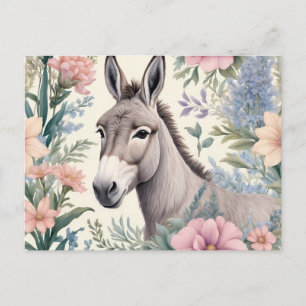 Entzückender Esel Pastell Blumen Bauernhof Tier Postkarte
