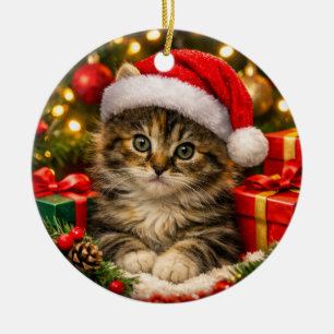 Entzückender Fluffiger Kätzchen-Weihnachtsbaumschm Keramik Ornament