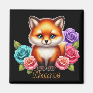 Entzückender Fuchswelpe mit farbenfrohen Rosen Magnet