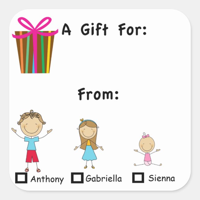 Entzückender Geschenk-Umbau mit 3 Kindern nennt Quadratischer Aufkleber (Vorderseite)