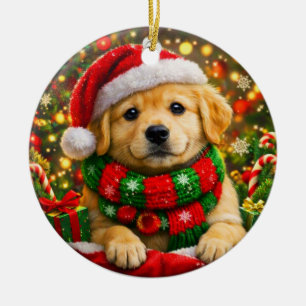 Entzückender Golden Retriever Welpe als Weihnachts Keramik Ornament