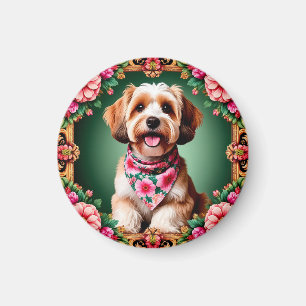 Entzückender Hund, umrahmt von farbenfrohen Blumen Magnet
