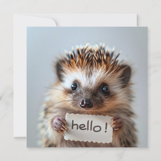 Entzückender Igel mit "Hallo!"-Schild Feiertagskarte (Vorderseite)