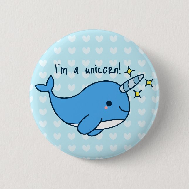 Entzückender Kawaii Narwhal Knopf Button (Vorderseite)