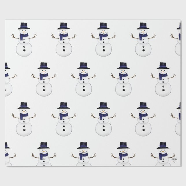 Entzückender klassischer Schneemann mit blauem Sch Geschenkpapier (Flach)