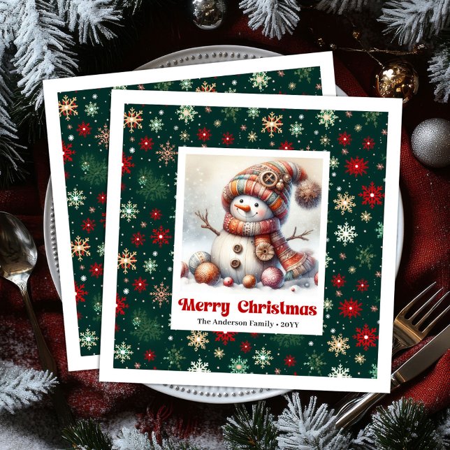 Entzückender lustiger Schneemann mit Schneeflocken Serviette (Charming funny snowman with snowflakes kids napkins)