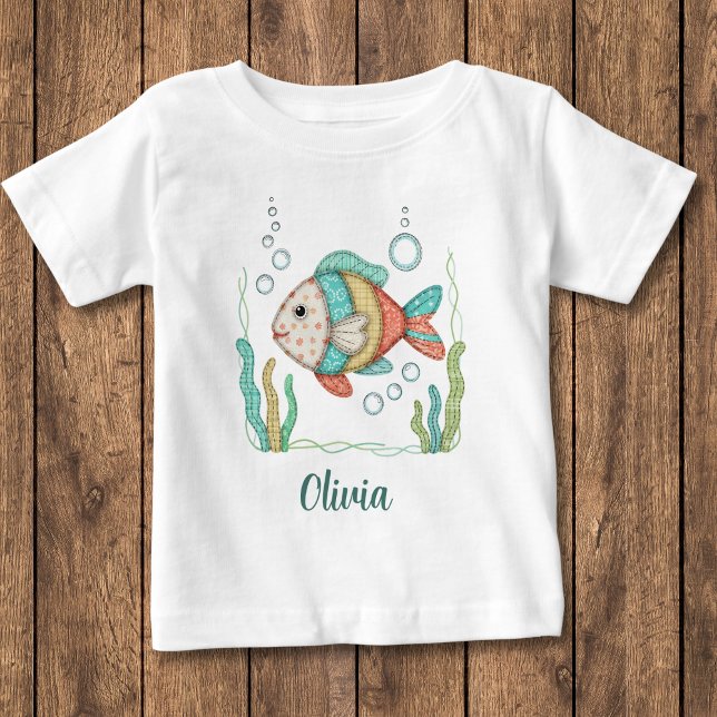 Entzückender Patchwork-Fisch Baby T-shirt (Von Creator hochgeladen)