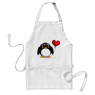 Entzückender Penguin-rote Herz-Ballon-Schürze Schürze