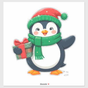 Entzückender Pinguin, gekleidet für Weihnachten Aufkleber
