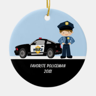 Entzückender Polizist mit Polizeiwagen-Verzierung Keramikornament