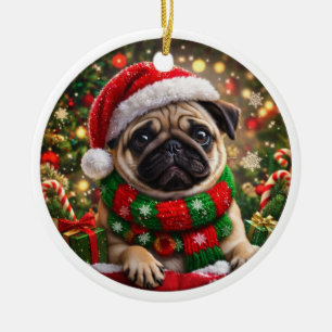 Entzückender Pug-Weihnachtsbaumschmuck Keramik Ornament