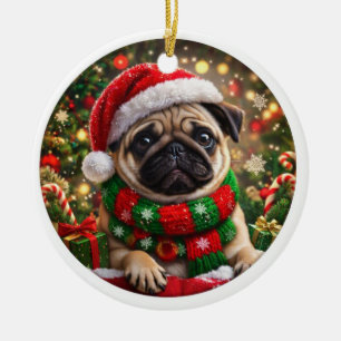 Entzückender Pug-Weihnachtsschmuck Keramik Ornament