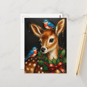 Entzückender Retro-Weihnachts-Reh Postkarte