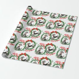 Entzückender Retro Weihnachtspudel-Kranz Geschenkpapier
