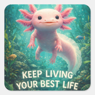 Entzückender Rosa Axolotl mit motivierendem "Beste Quadratischer Aufkleber