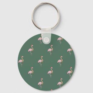 Entzückender rosa Flamingo mit Weihnachtsmannmütze Schlüsselanhänger