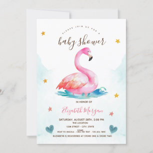 Entzückender Rosa Flamingo Sterne Herzen Baby Show Einladung