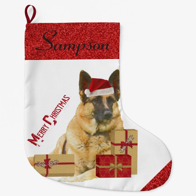 Entzückender Schäferhund in der Großer Weihnachtsstrumpf (Vorderseite)