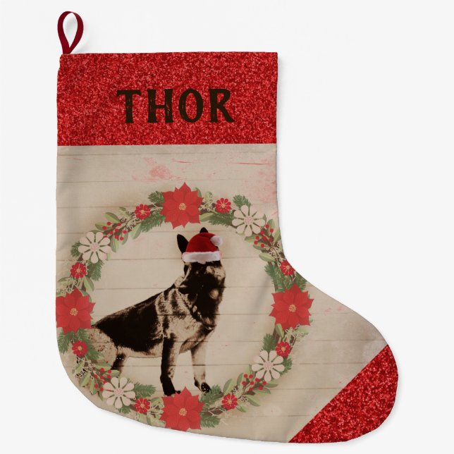 Entzückender Schäferhund in der Großer Weihnachtsstrumpf (Vorderseite)