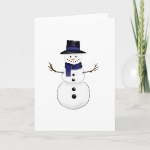 Entzückender Schneemann mit blauem Schal und passe Karte