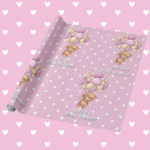 Entzückender Teddybär Rosa Babyparty Geschenkpapier