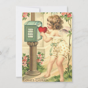 Entzückender Vintage-Valentin-Cupid Cherub Mitteilungskarte