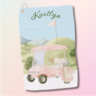 Entzückender weicher rosa Golf Gal Cart Kursname Golfhandtuch