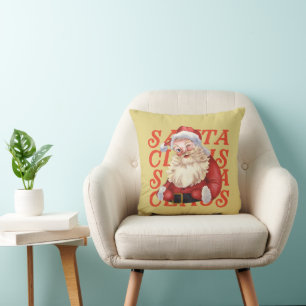 Entzückender Weihnachtsmann Retro Rot und Senf Kissen