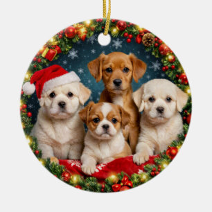 Entzückender Welpen-Weihnachtsbaumschmuck Keramik Ornament