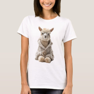 Entzückendes Alpaka in handgestrickter Wollkapuze T-Shirt