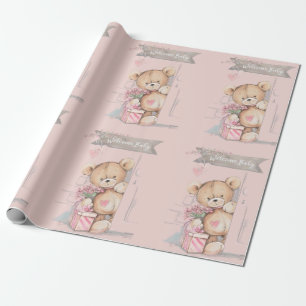 Entzückendes Aquarell-Teddybär-Willkommens-Baby Geschenkpapier