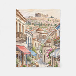 Entzückendes Athen Griechenland Straße Aquarell Fleecedecke