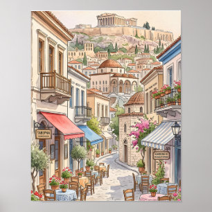 Entzückendes Athen Griechenland Straße Aquarell Poster