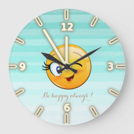 Entzückendes blinzelndes Emoji Gesicht-Ist immer Große Wanduhr