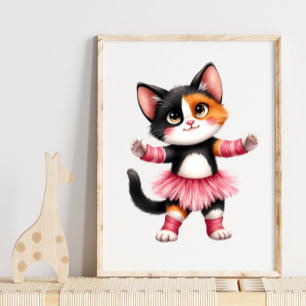 Entzückendes Calico-Kätzchen-Ballerina in rosa Tut Poster