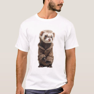 Entzückendes Frettchen in brauner gestrickter Stri T-Shirt