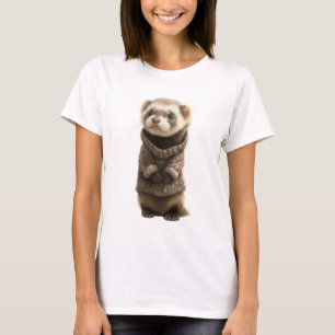 Entzückendes Frettchen mit gestrickter Jacke T-Shirt