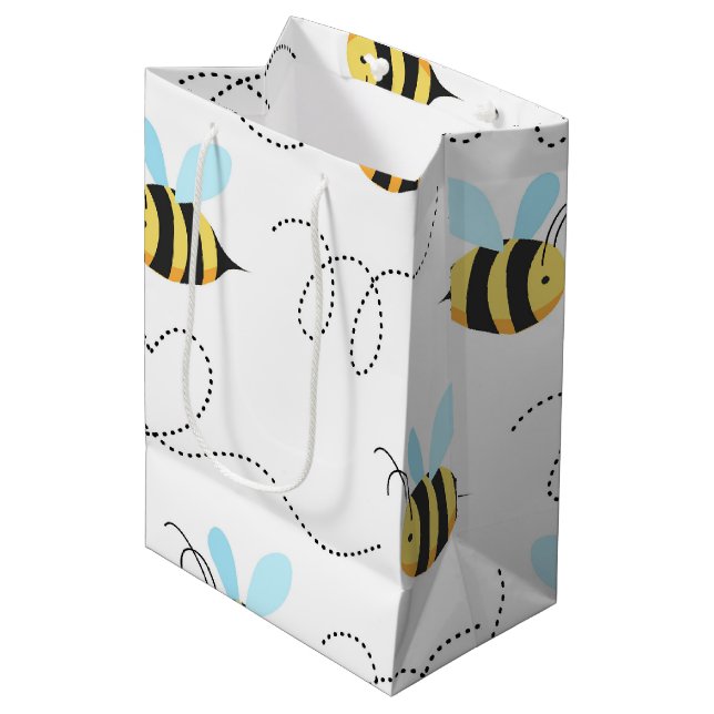 Entzückendes Hummel-Bienen-Muster Mittlere Geschenktüte (Vorderseite Schrägansicht)
